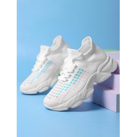 Gingham Pattern Knitted Chunky Sneakers