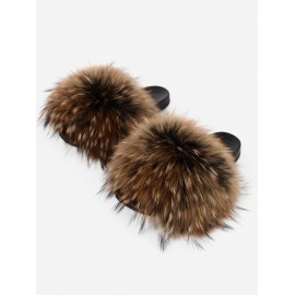 Fuzz Fluffy Furry Faux Fur Slip On Slides