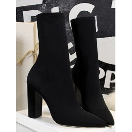 Women's Daily Club Night Out Solid Color Chunky Block Heeled Stretchy Pointed Toe Slip On Boots